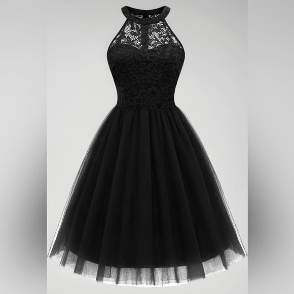 Dressystar Dresses & Skirts - Sz XS Dressystar women’s halter tuile  short black dress Sparkly Party knee NWT
